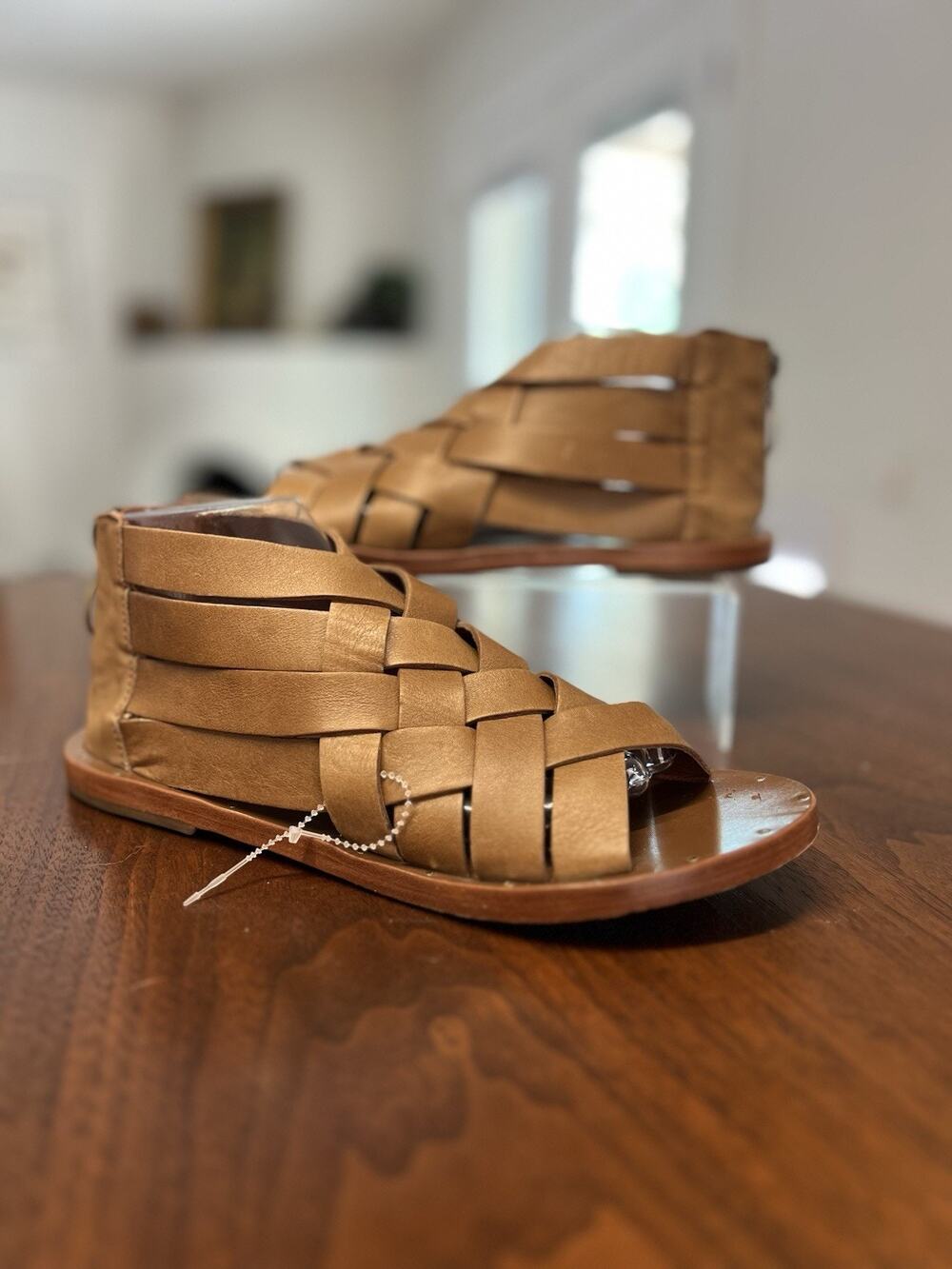 beek Woven Gladiator Sandals in Tan Brown